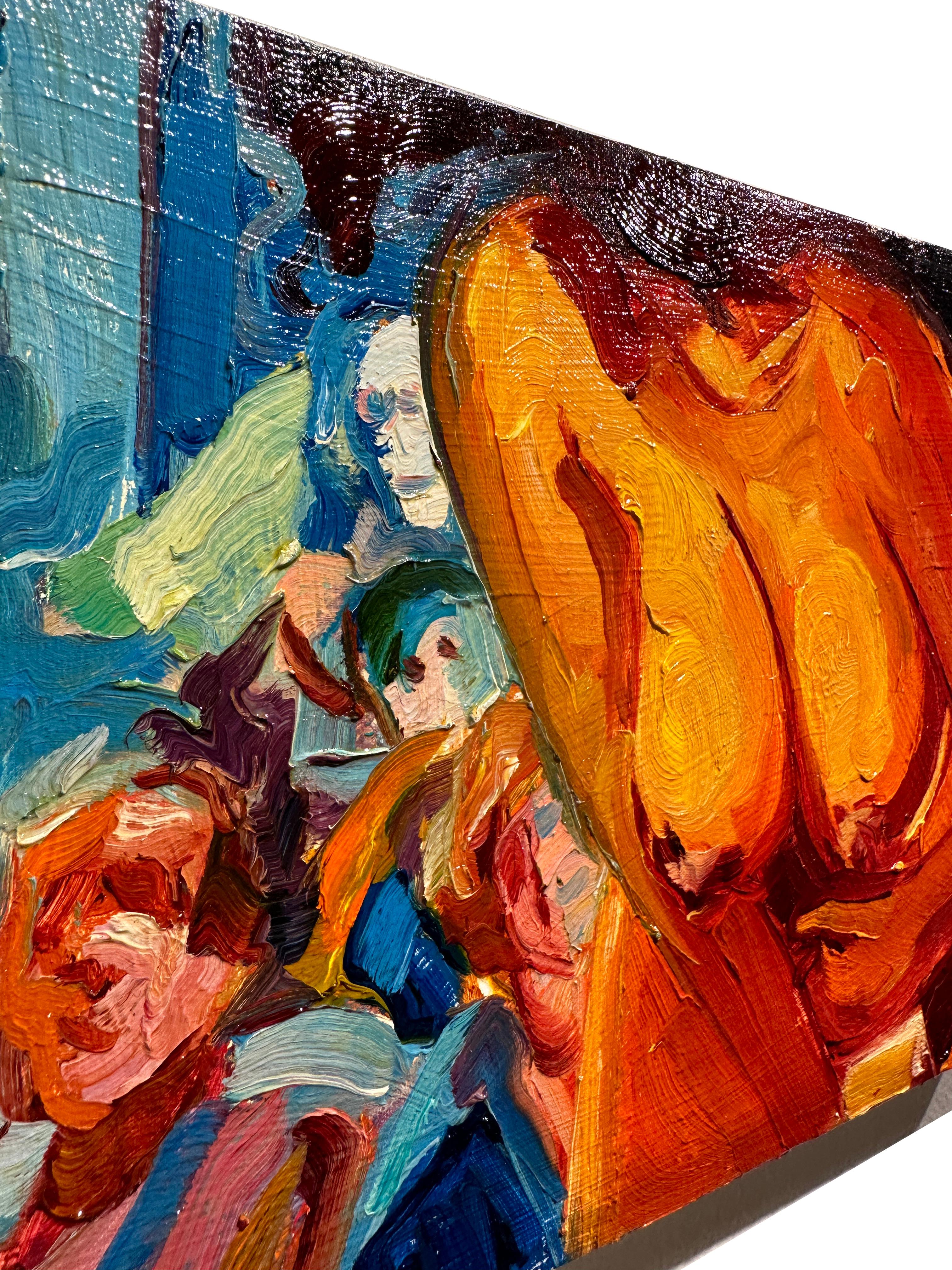 Fun House, Nu fminin, Couleurs audacieuses et peinture paisse et texture sur panneau - Painting de Georgia Hinaris