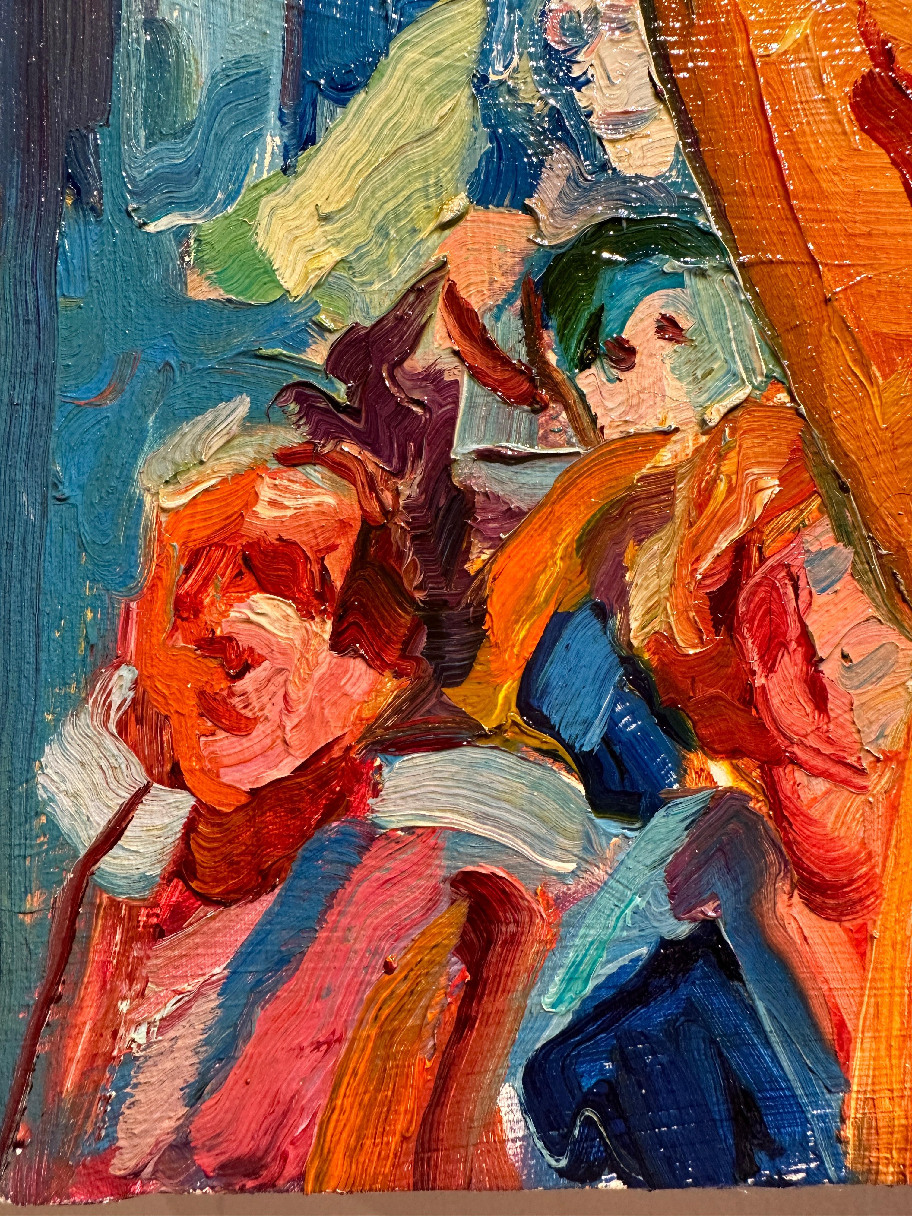 Fun House, Nu fminin, Couleurs audacieuses et peinture paisse et texture sur panneau - Contemporain Painting par Georgia Hinaris