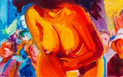 Fun House, Female Nude, Bold Colors and Heavy Textured Paint on Panel