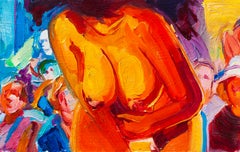 Fun House, Nu fminin, Couleurs audacieuses et peinture paisse et texture sur panneau