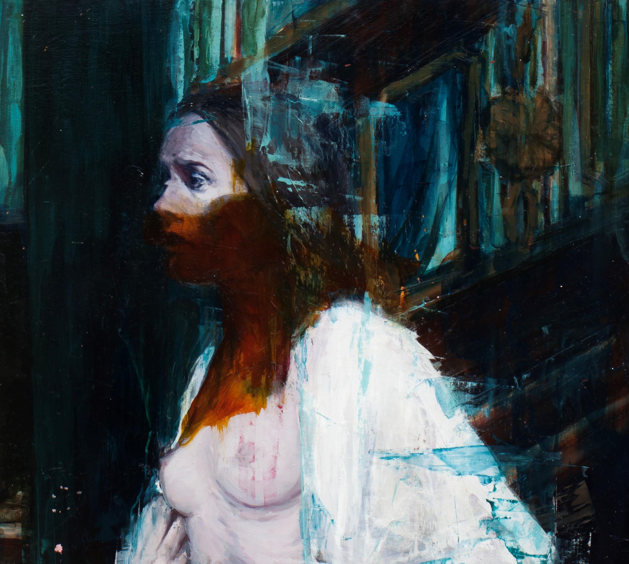 I Spit on Your Angst - Original Ölgemälde auf Tafel mit nackter Frau – Painting von Georgia Hinaris