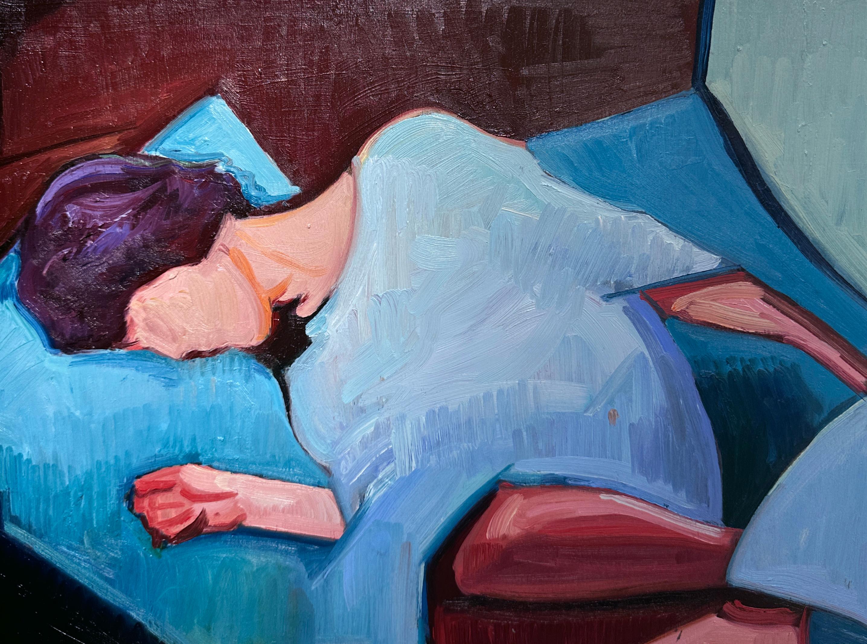 Lets Give Jessica a Nightmare, Bold Colors and Heavy Textured Paint on Panel - Black Figurative Painting by Georgia Hinaris