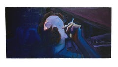 Video Blood - Single Figure, Smoking, Dark, Moody Colors, Oil on Panel