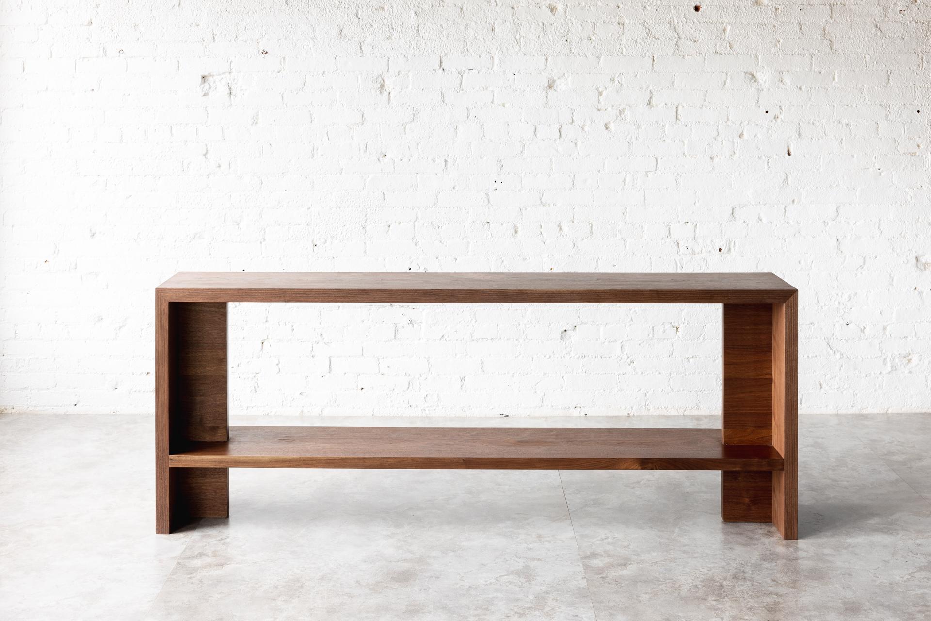Modern Georgia Long Black Walnut Console with Shelf by Autonomous Furniture For Sale