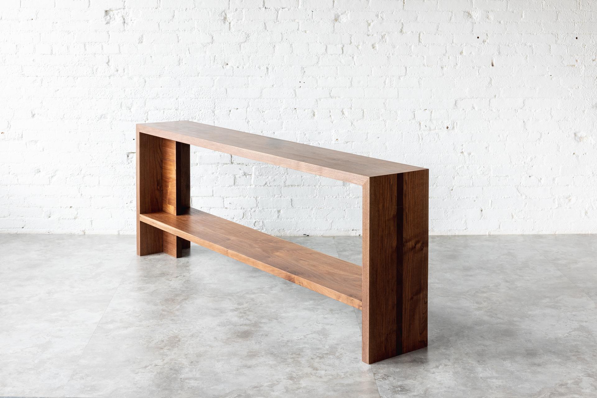 Canadian Georgia Long Black Walnut Console with Shelf by Autonomous Furniture For Sale