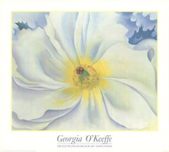 Vintage 1989 After Georgia O'Keeffe 'White Flower' Modernism White, Yellow, Blue, Green 