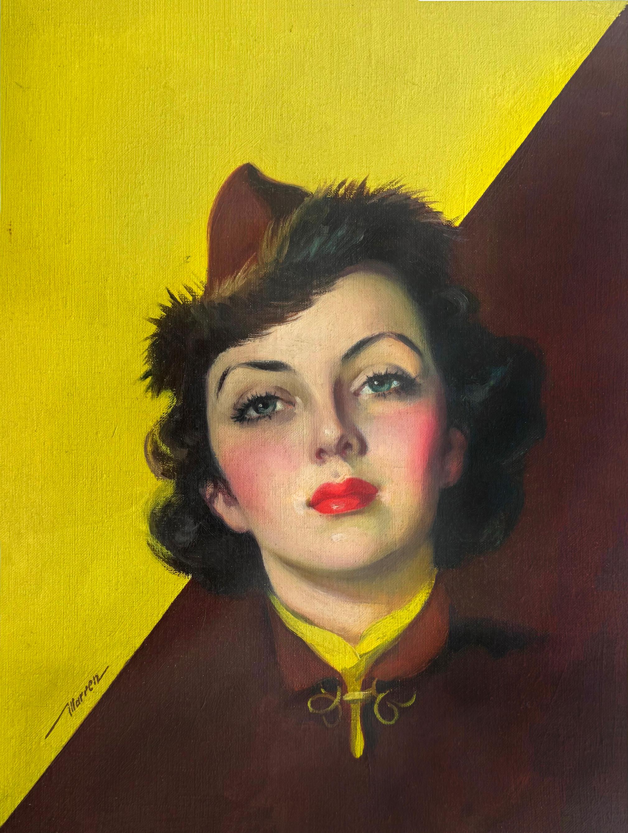 Georgia Warren Portrait Painting - Love Mirror Oil on Canvas, Signed Magazine Cover, Circa 1937, 17x13
