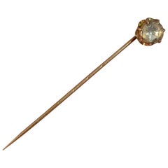 Antique Georgian 1 Carat Foiled Rose Cut Diamond Rose Gold Stick Pin