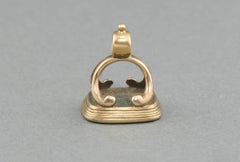 Georgian 10K Gold Watch Fob Pendant - Bloodstone Intaglio of Swan & Crown