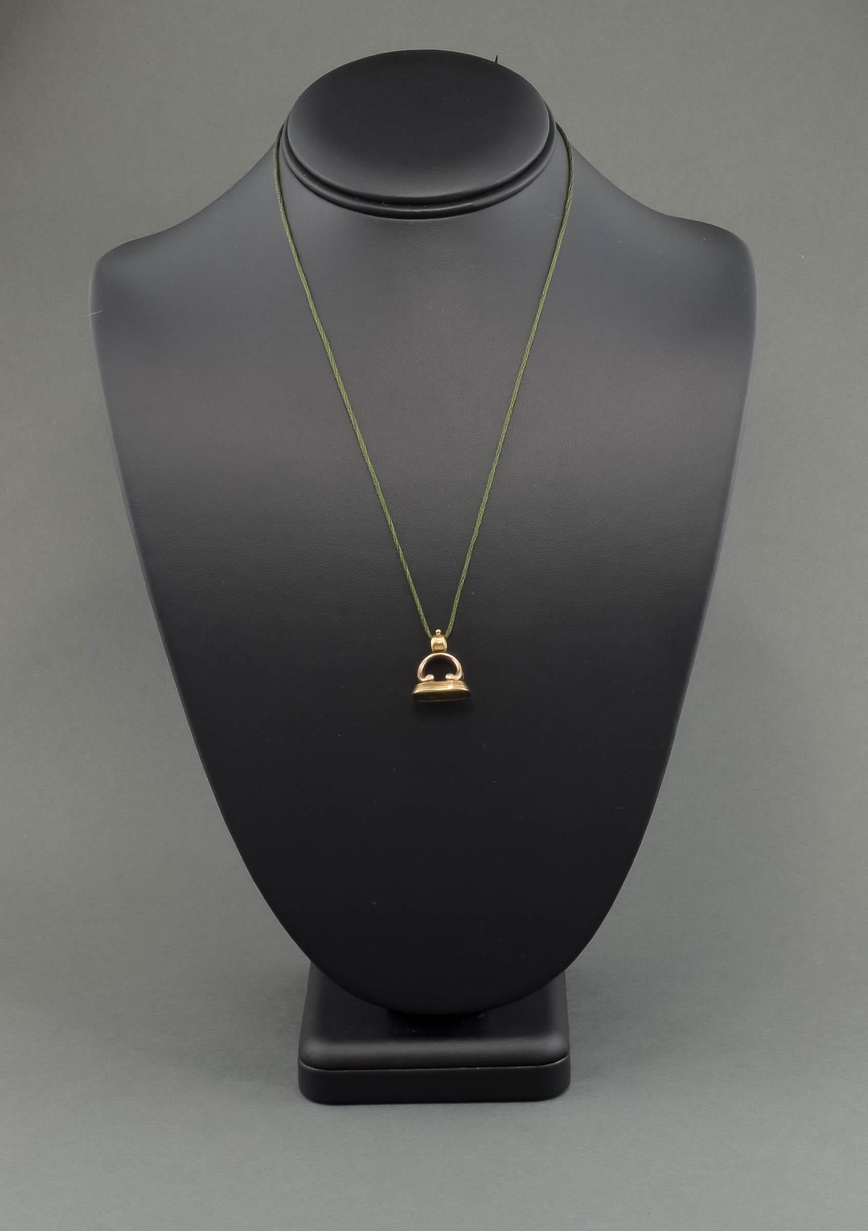 Women's or Men's Georgian 10K Gold Watch Fob Pendant - Bloodstone Intaglio of Swan & Crown