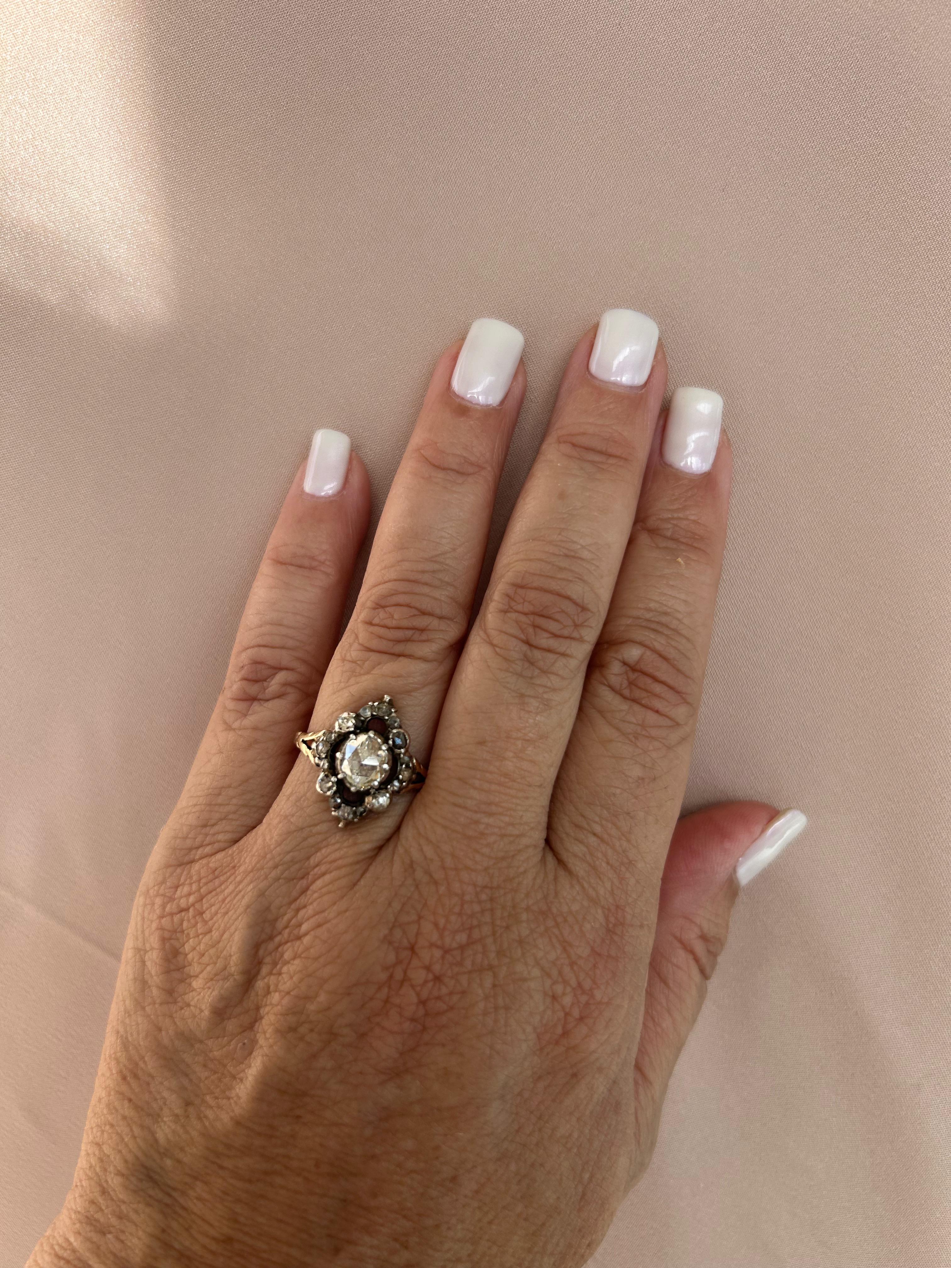 Georgian 1.2 carat Center Dome Rose Cut Diamond Ring For Sale 4