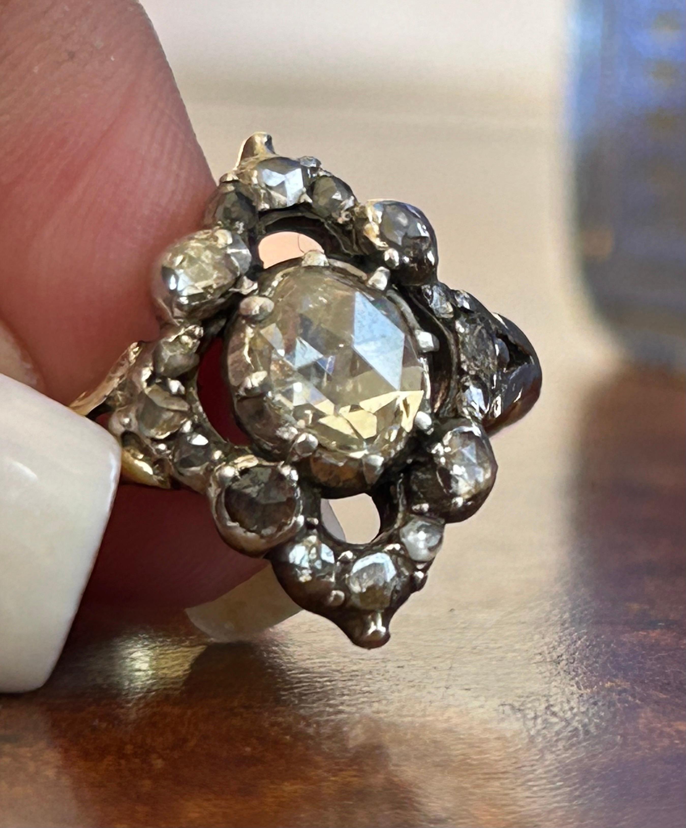 Georgian 1.2 carat Center Dome Rose Cut Diamond Ring In Good Condition For Sale In Joelton, TN