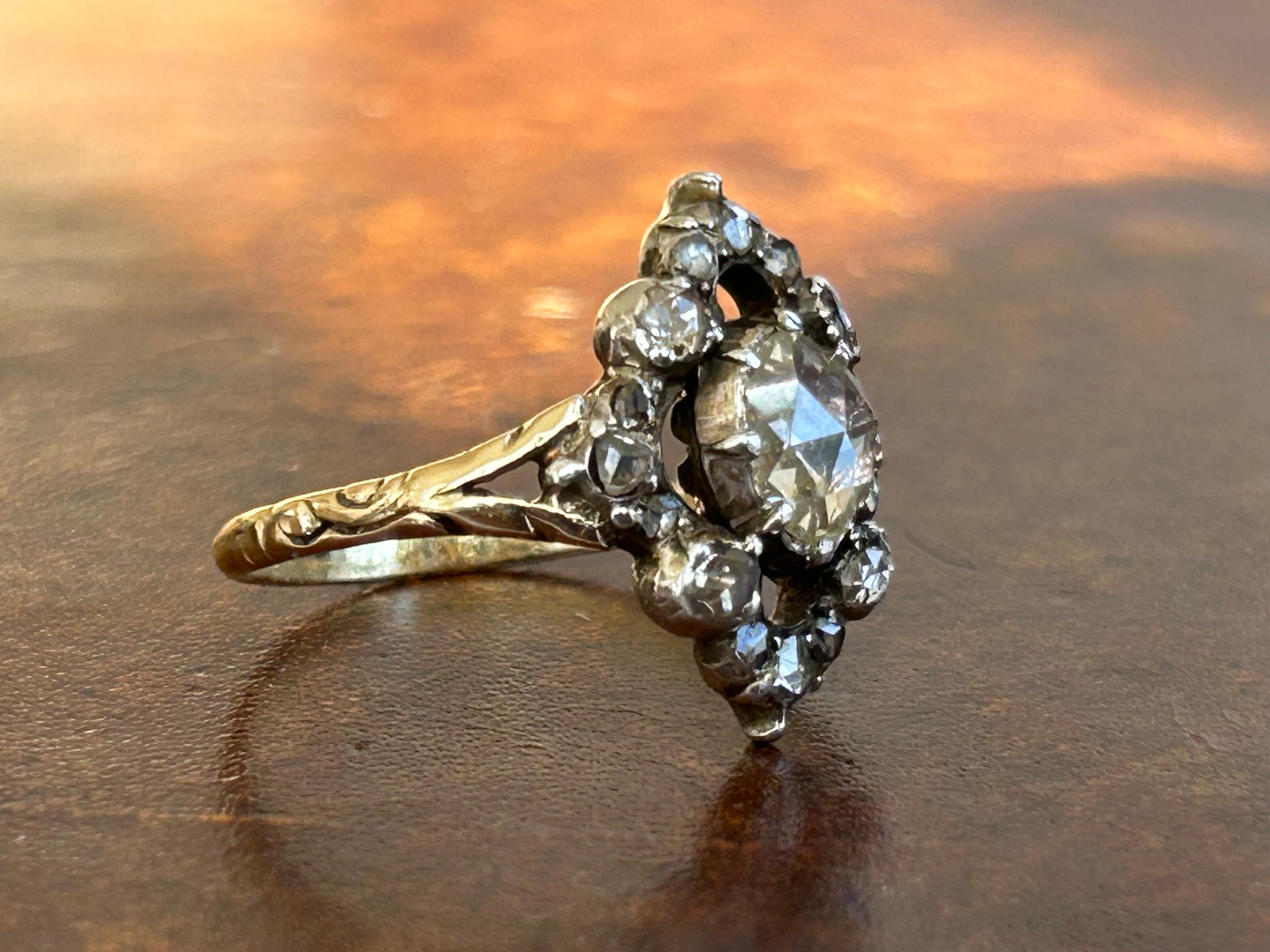 Women's Georgian 1.2 carat Center Dome Rose Cut Diamond Ring For Sale