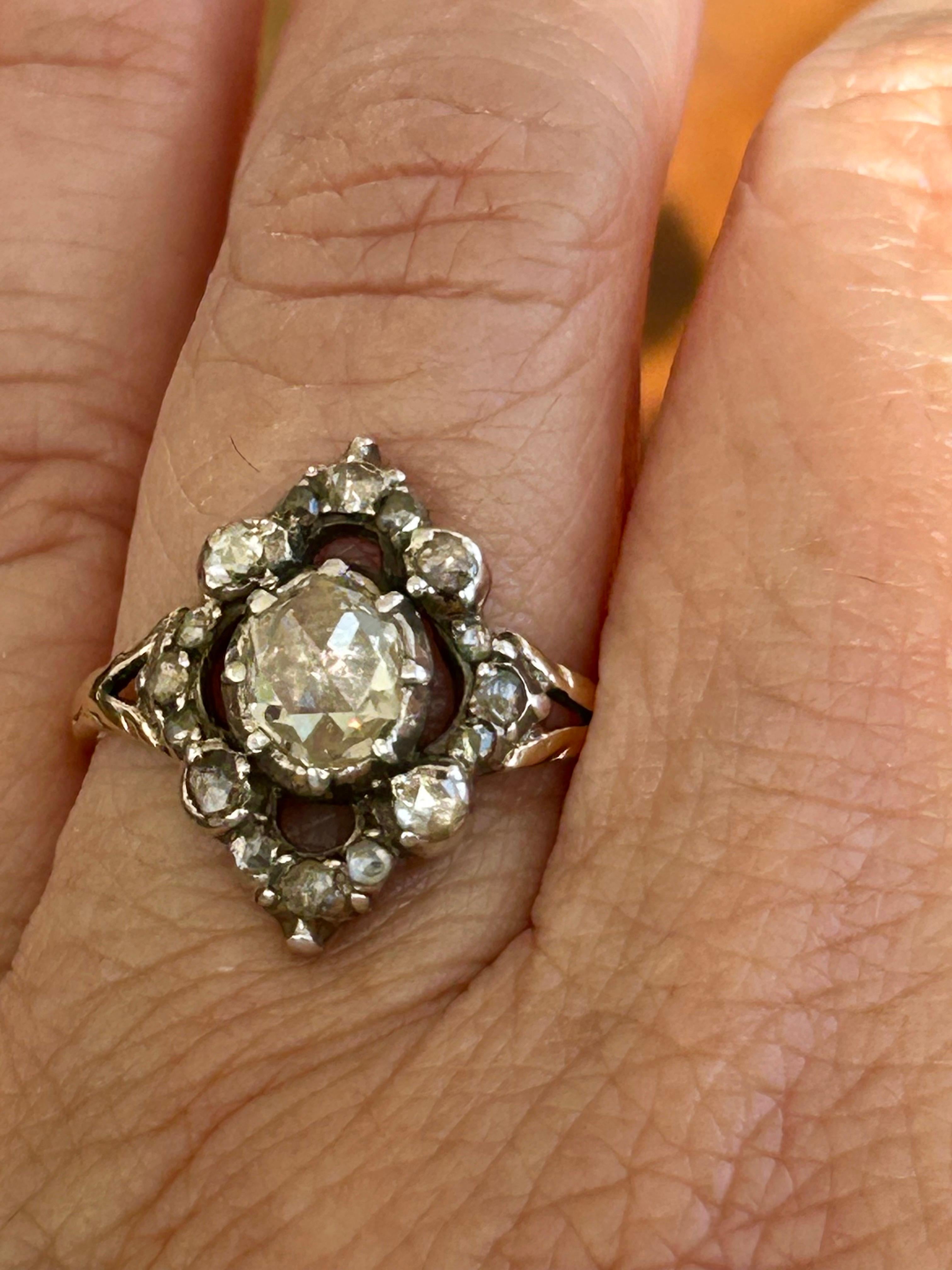 Georgian 1.2 carat Center Dome Rose Cut Diamond Ring For Sale 2