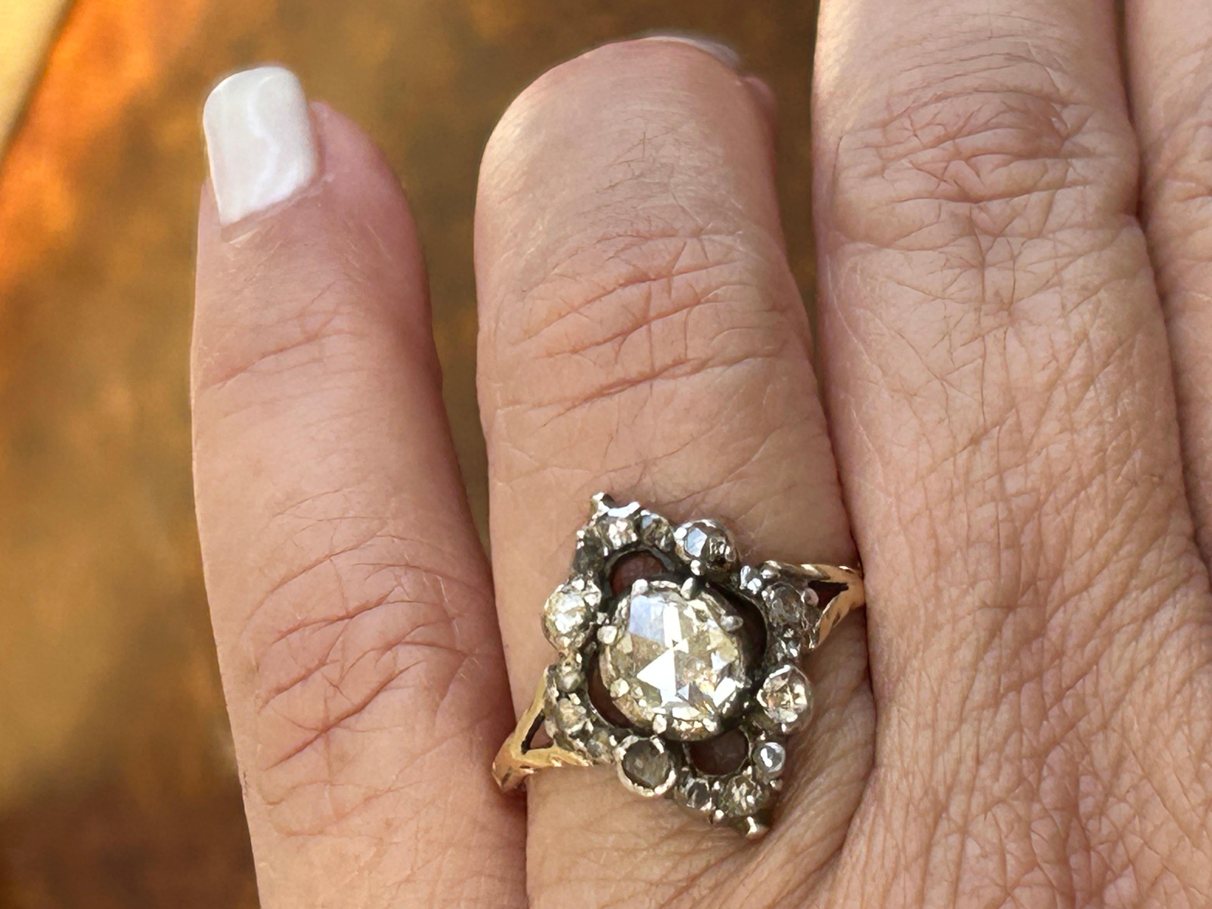 Georgian 1.2 carat Center Dome Rose Cut Diamond Ring For Sale 3