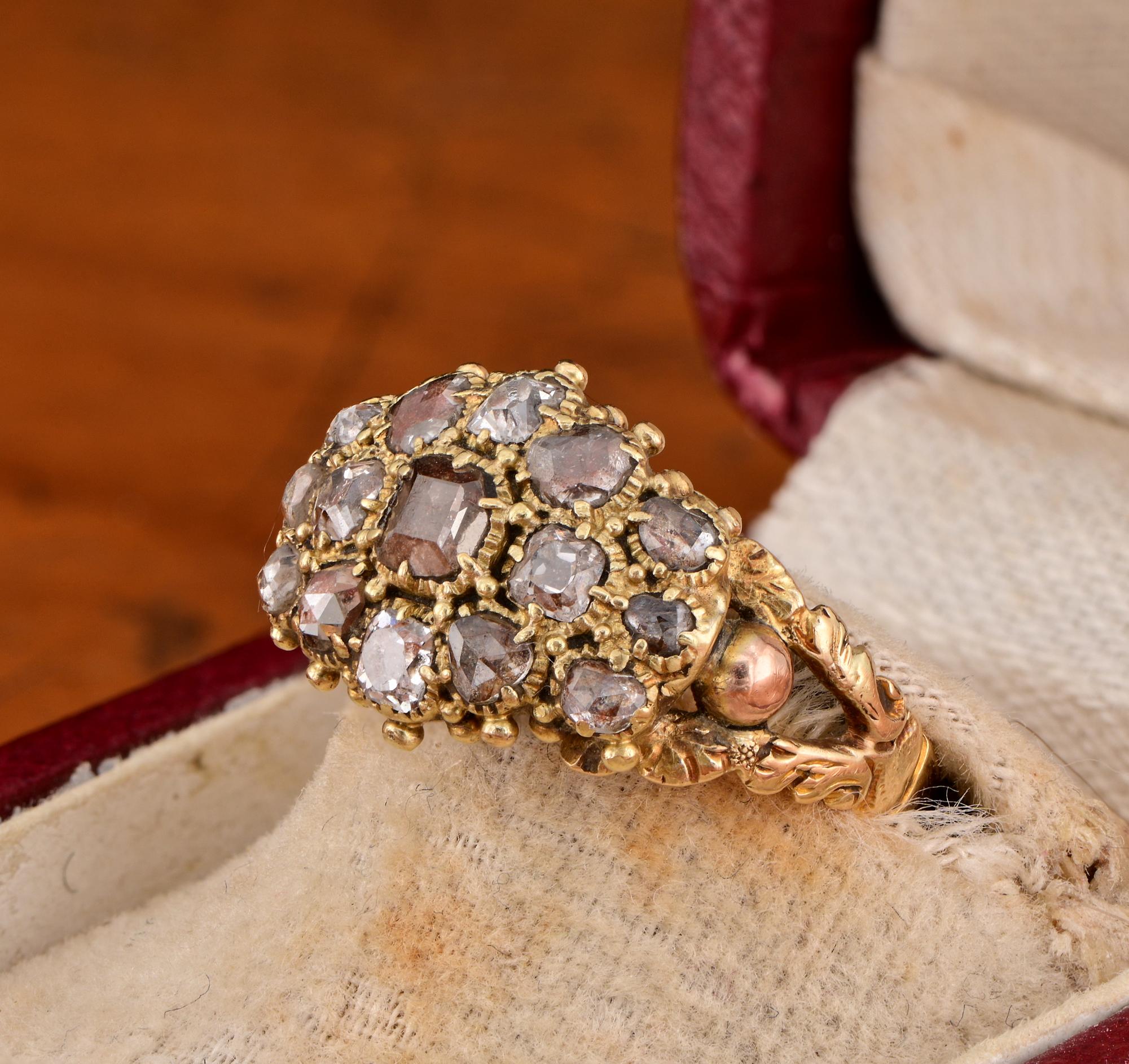 Rose Cut Georgian 1.30 Ct. Antique Cut Diamond 18 KT Locket Mourning Ring For Sale