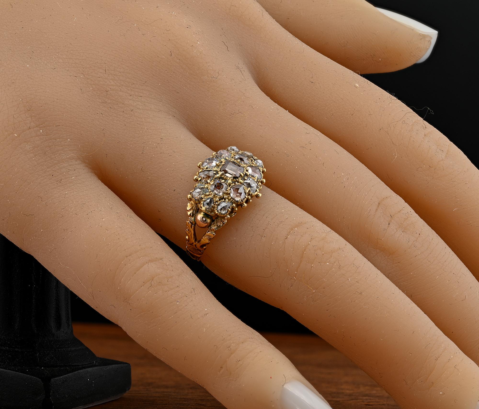 Women's or Men's Georgian 1.30 Ct. Antique Cut Diamond 18 KT Locket Mourning Ring For Sale