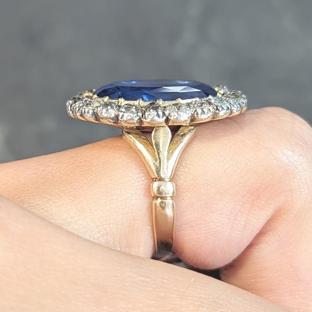 Georgian 13.01 CTW No Heat Burma Sapphire Diamond Antique 14 Karat Gold Ring For Sale 9