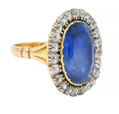 Georgian 13.01 CTW No Heat Burma Sapphire Diamond Antique 14 Karat Gold Ring