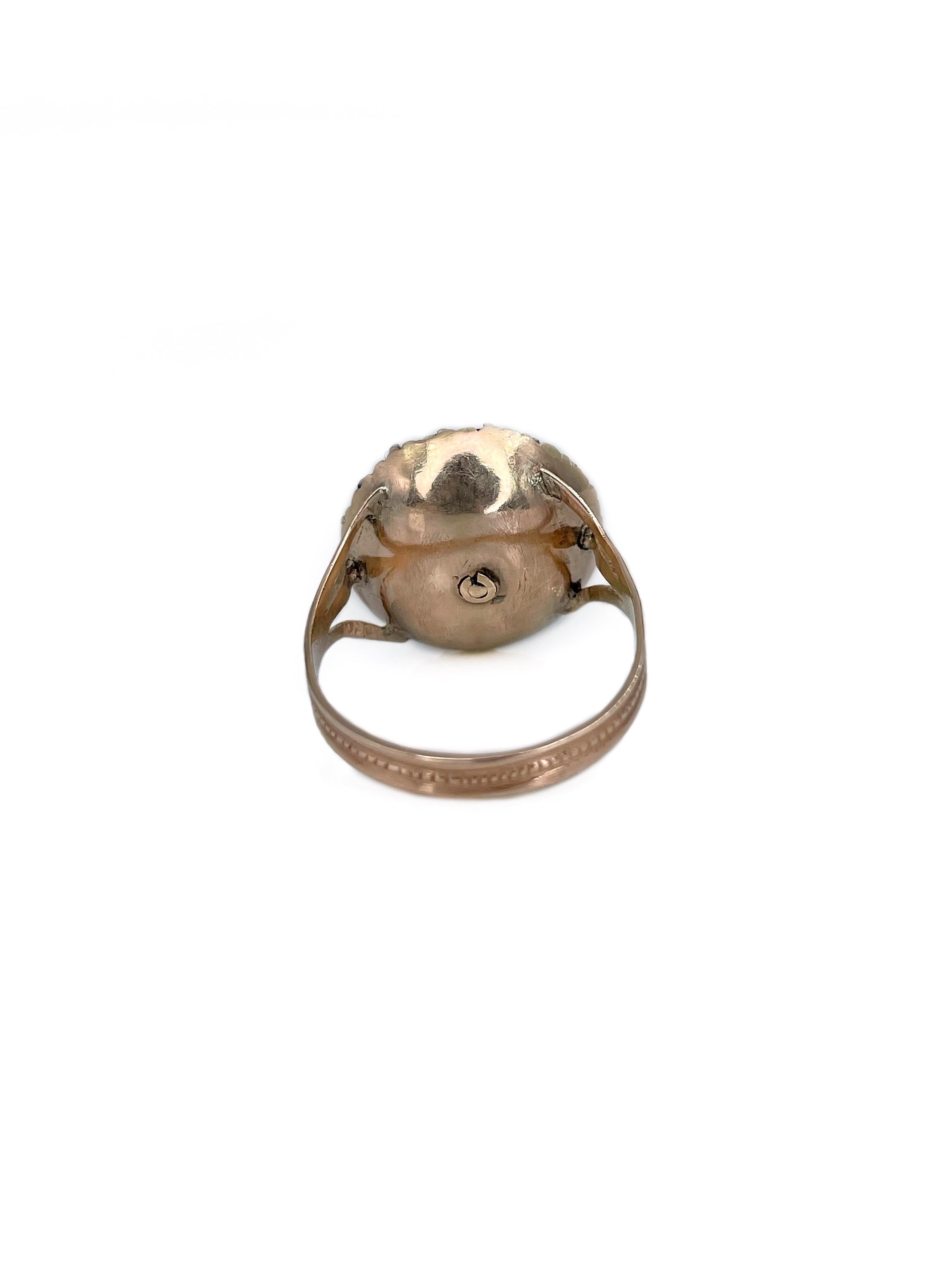 Women's Georgian 14 Karat Gold Silver Ruby Rose Cut Diamond Cluster Ring