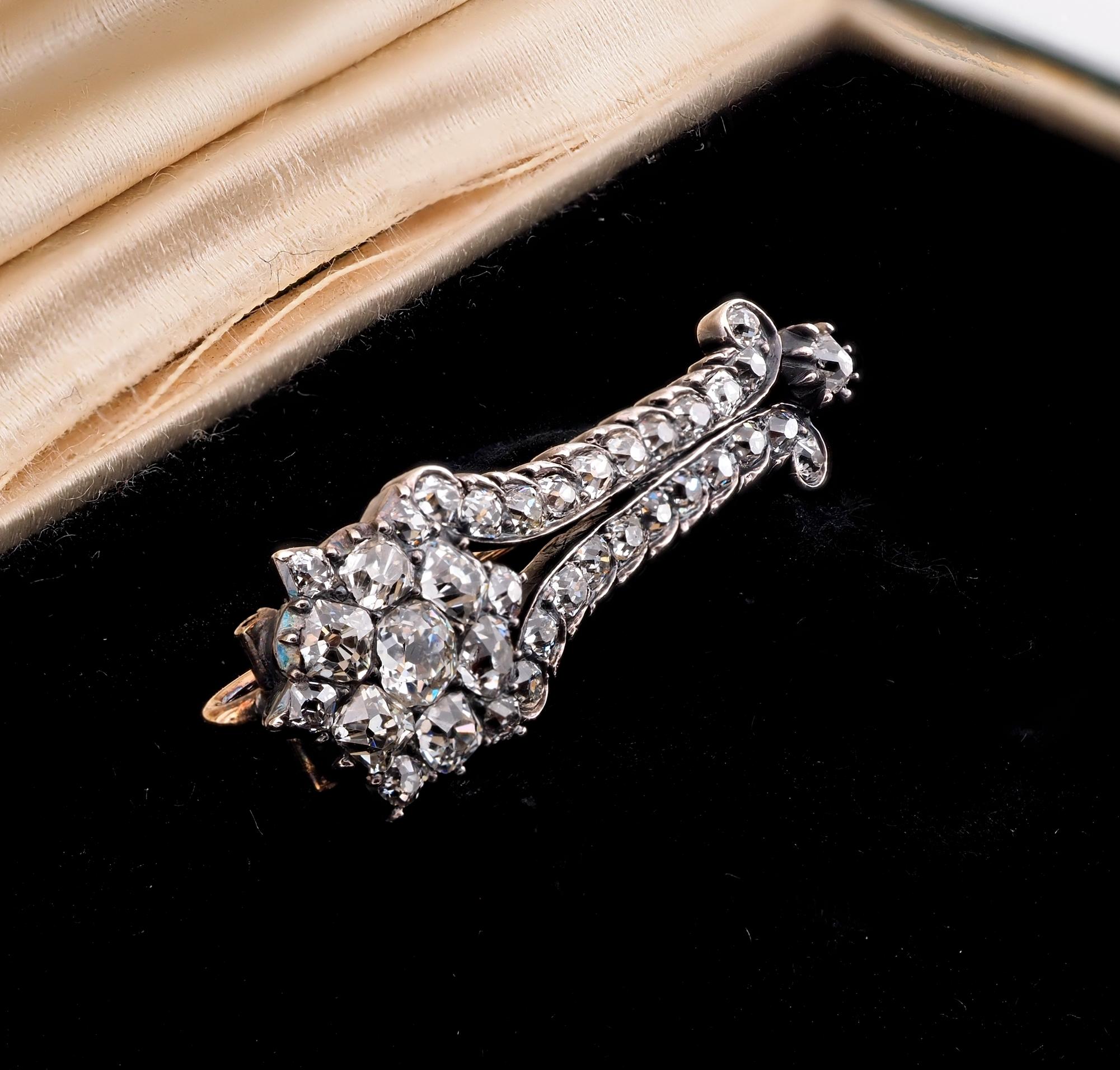 Women's or Men's Georgian 1.40 Ct Diamond Rare Comet Brooch For Sale