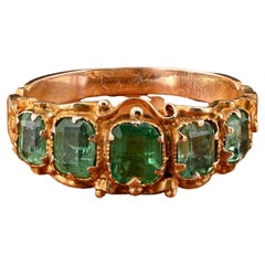 Georgian 1.40 Ct Natural Emerald Five Stone Ring