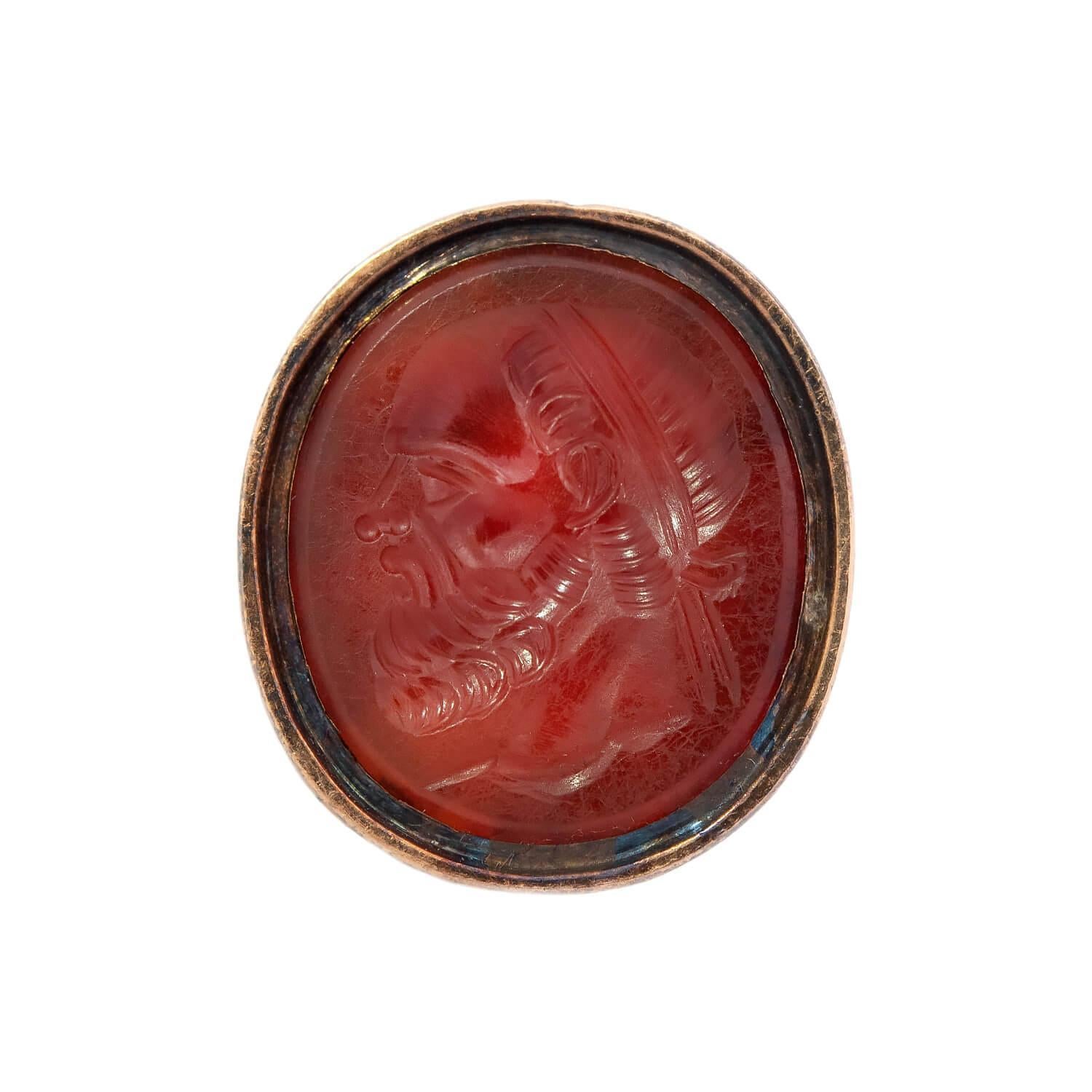 Georgian 14k Agate, Diamond, Ruby, and Emerald Carved Bust Seal Pendant In Good Condition For Sale In Narberth, PA