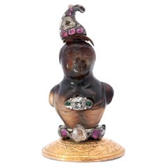 Antique Georgian 14k Agate, Diamond, Ruby, and Emerald Carved Bust Seal Pendant