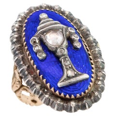 Anello con urna georgiana in argento e diamanti e smalto in 14k e argento sterling