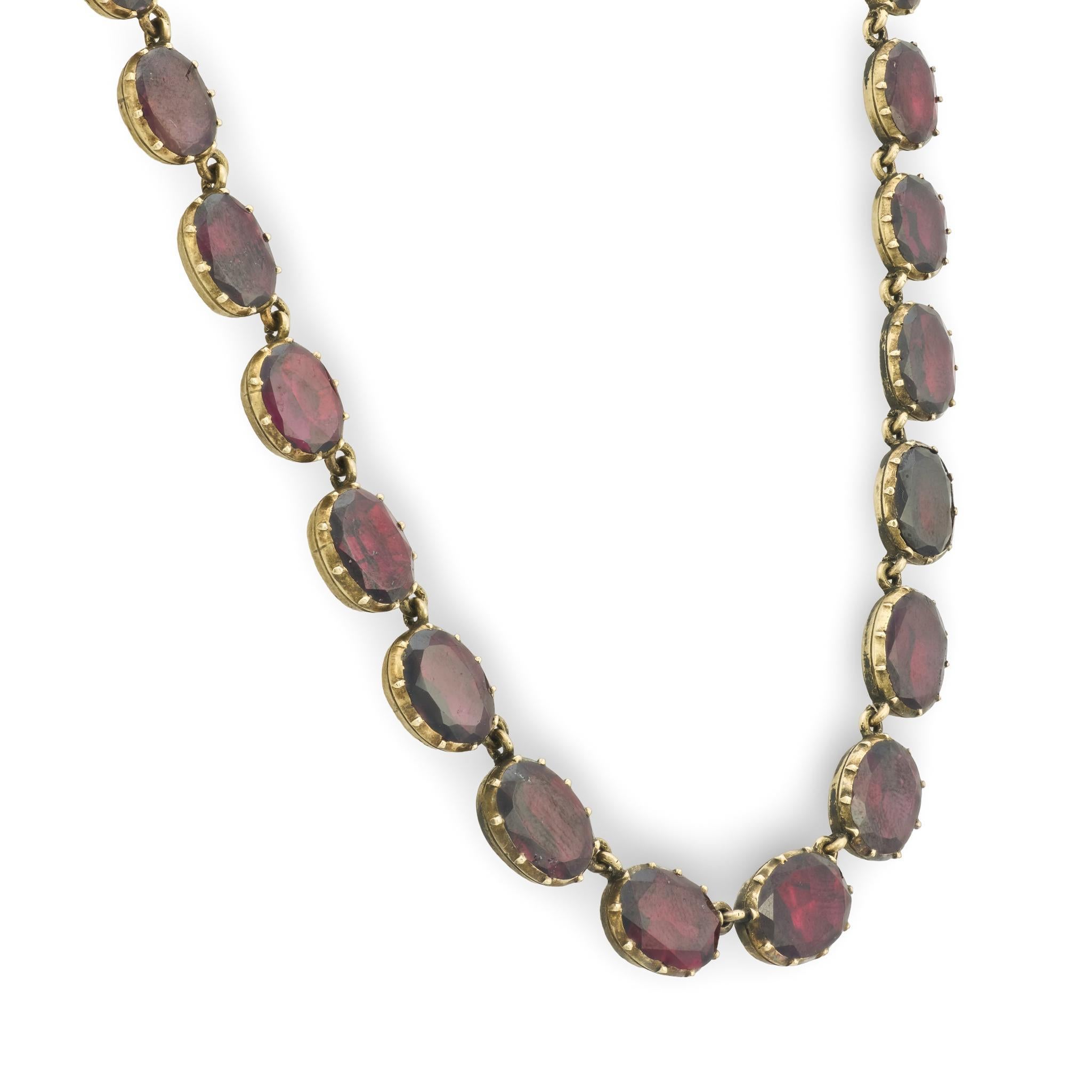 Georgian 14k Garnet Riviera Necklace In Good Condition For Sale In Narberth, PA