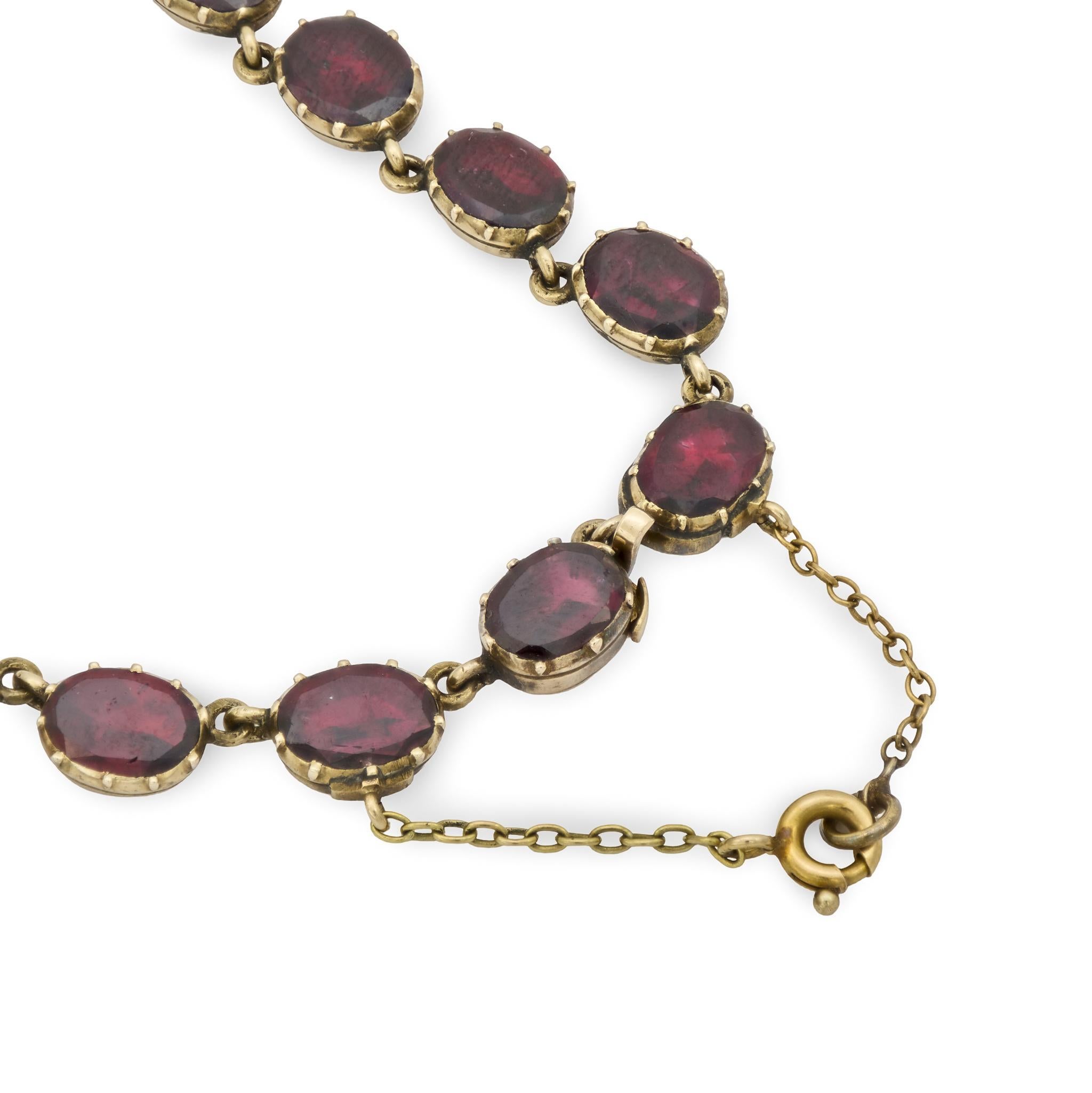 Georgian 14k Garnet Riviera Necklace For Sale 1
