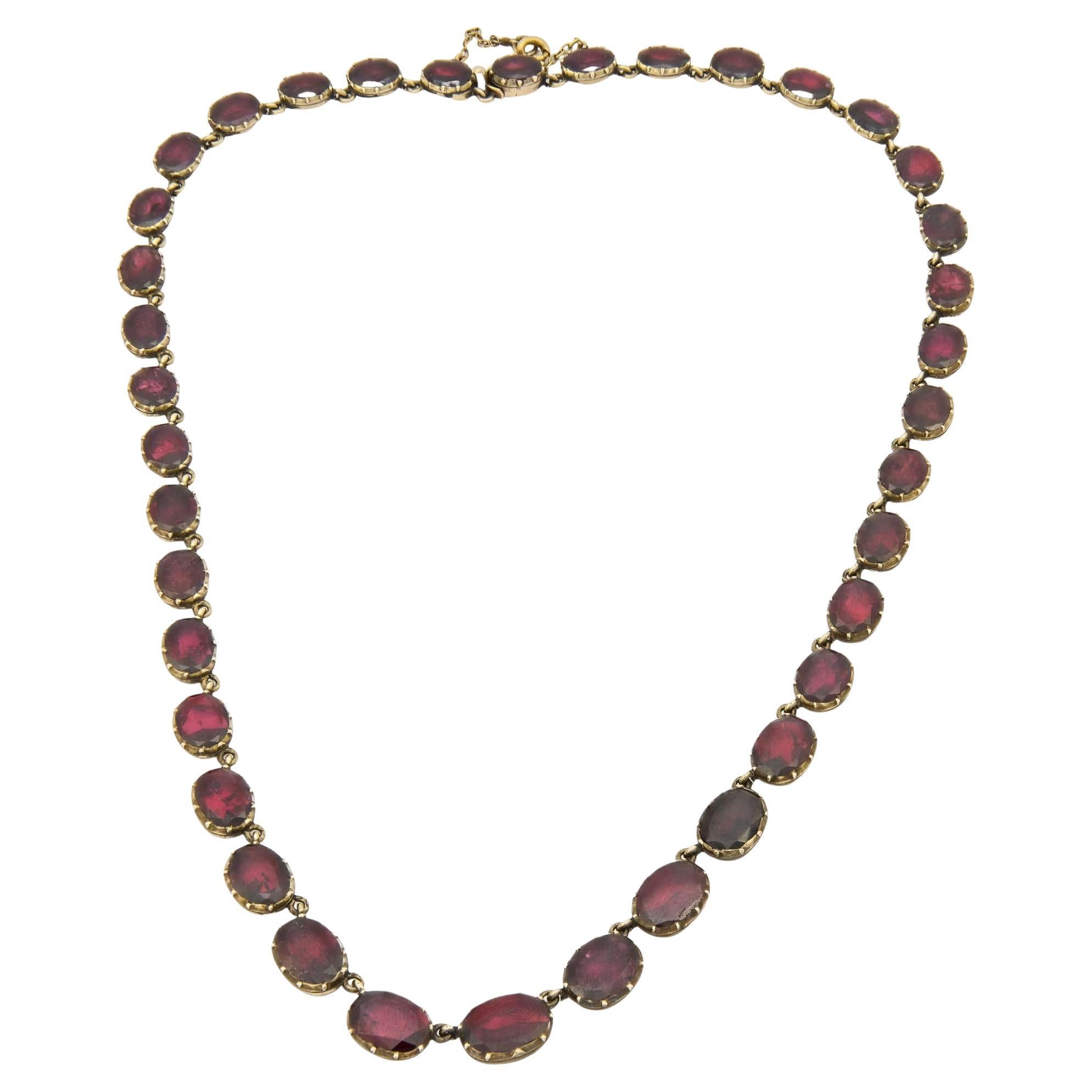 Georgian 14k Garnet Riviera Necklace For Sale