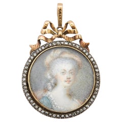 1830s Georgian Rose Cut Diamond 14 Karat Gold Portrait Pendant