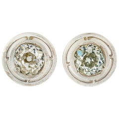 Georgian 14k Gold and Silver Top 2.0 Carat Old Mine Cut Diamond Stud Earrings