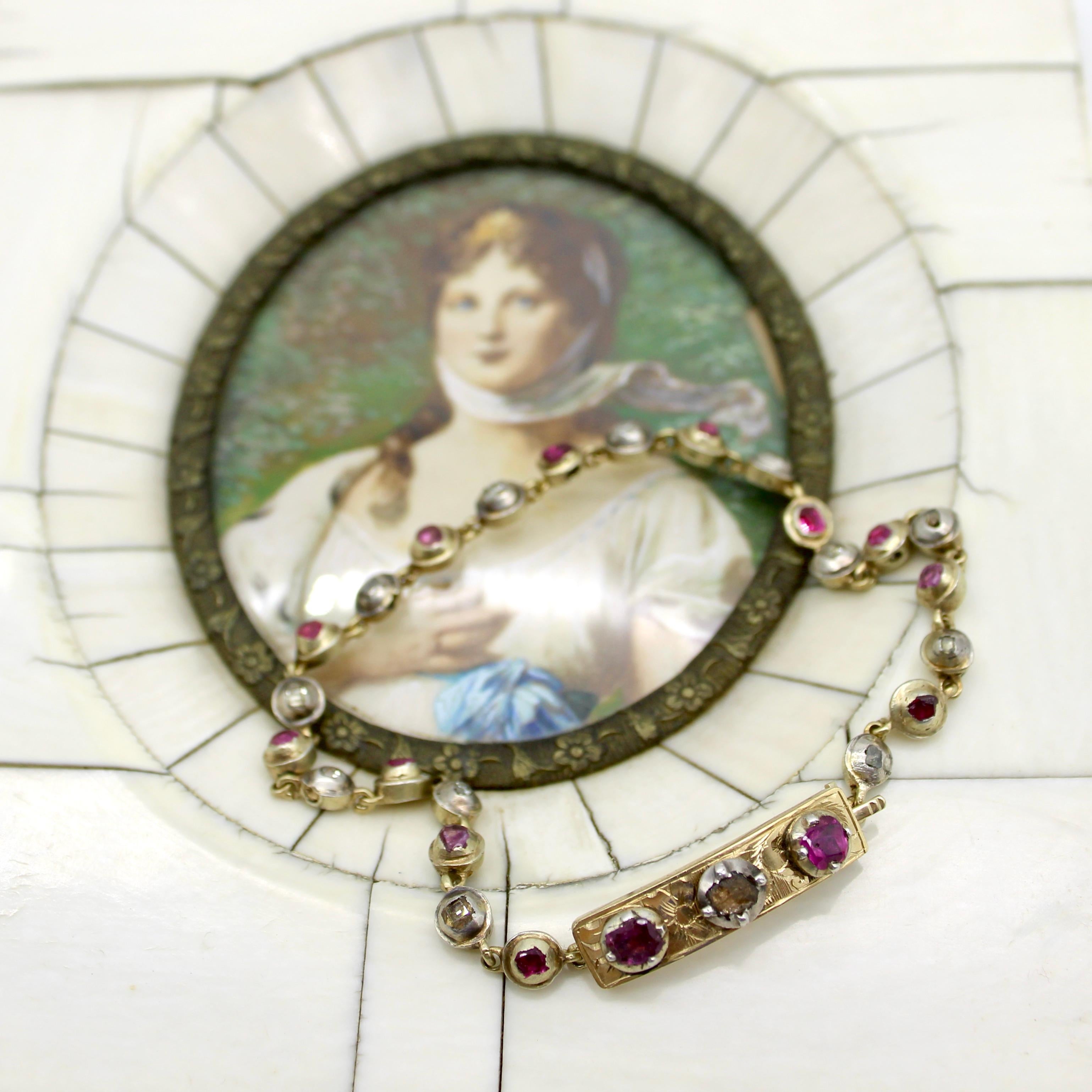 Bracelet géorgien en or 14 carats avec diamants et rubis en vente 4