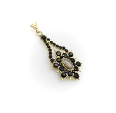 Georgian 14K Gold Flat Cut Onyx Mourning Pendant