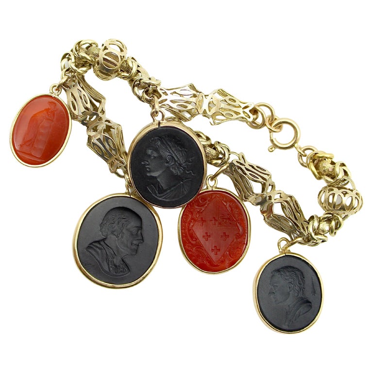 14K Gold Handmade Fancy Link Bracelet with Wedgwood Intaglio