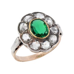 Anello aureola con smeraldo e diamanti in argento 14k/sterling georgiano