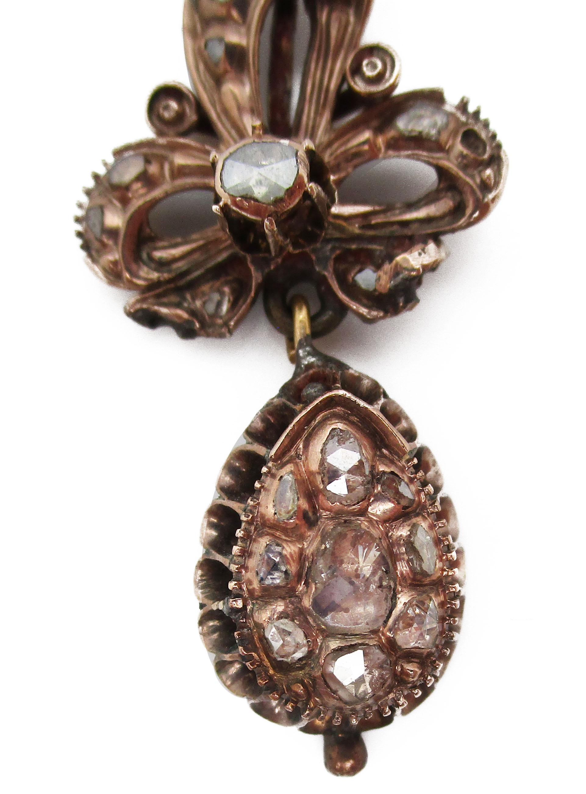 Women's Georgian 14 Karat Yellow Gold Original Rose Cut Diamond Pendant