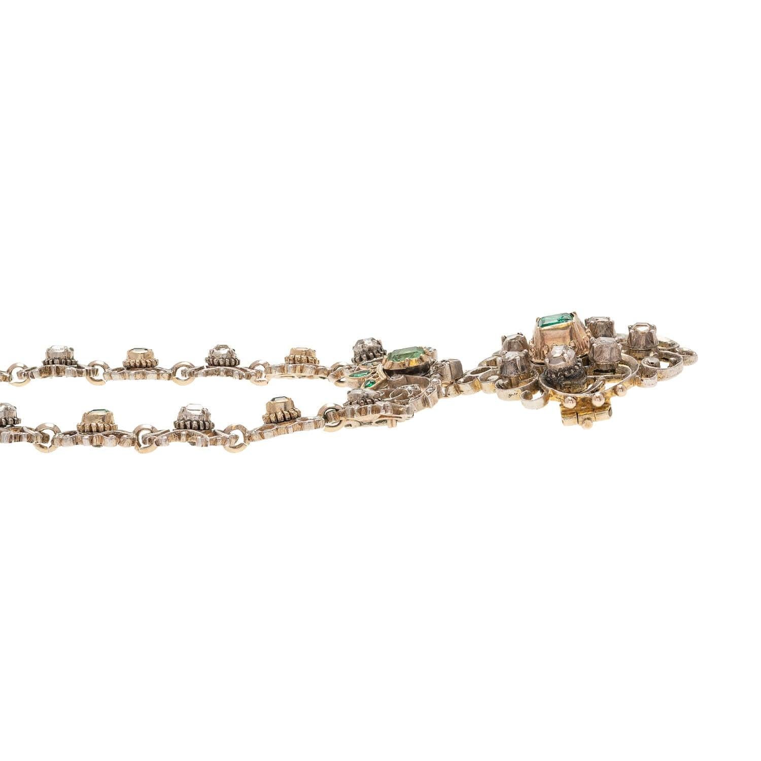 Georgianische 14kt / Sterling Tischschliff Diamant + Smaragd Halskette mit Anstecknadel / Anhänger (Gemischter Schliff)