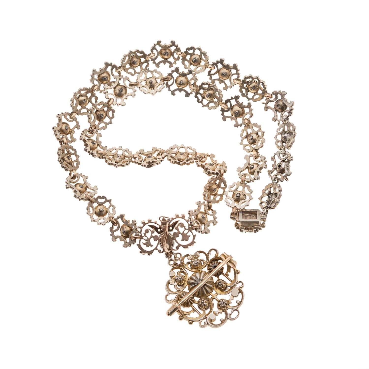Georgianische 14kt / Sterling Tischschliff Diamant + Smaragd Halskette mit Anstecknadel / Anhänger für Damen oder Herren
