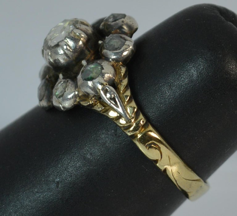 Georgian 15 Carat Gold and Rose Cut Diamond Cluster Ring at 1stDibs
