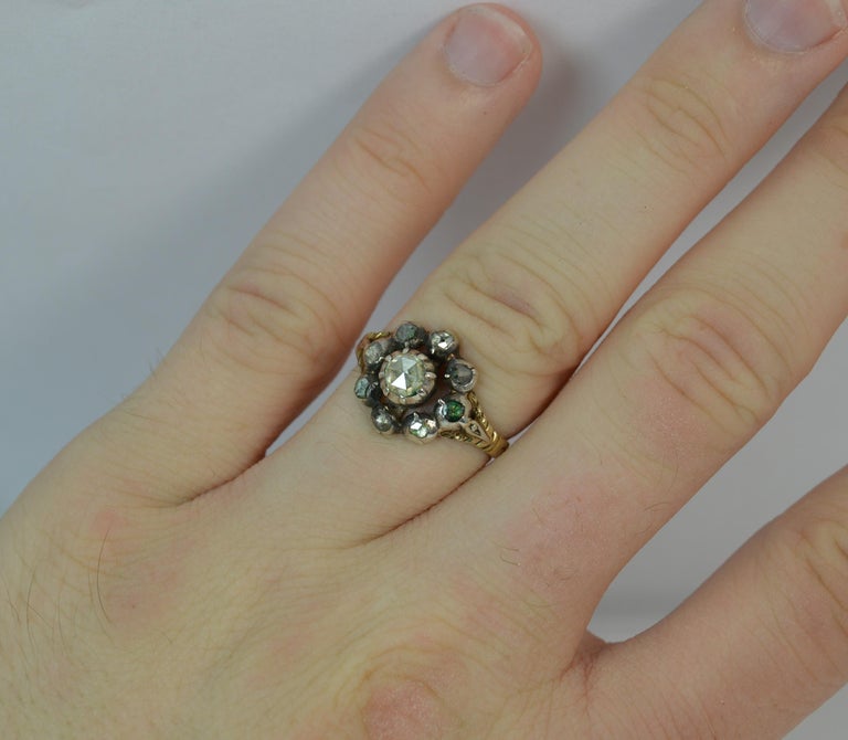 Georgian 15 Carat Gold and Rose Cut Diamond Cluster Ring at 1stDibs