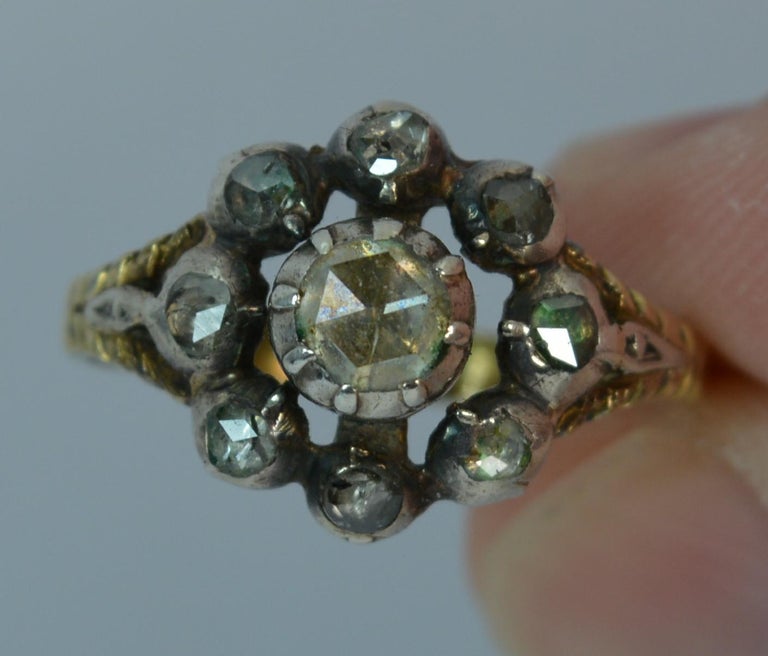 Georgian 15 Carat Gold and Rose Cut Diamond Cluster Ring at 1stDibs