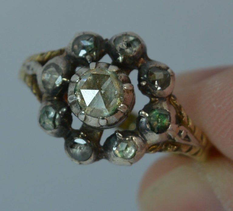 Georgian 15 Carat Gold and Rose Cut Diamond Cluster Ring at 1stDibs