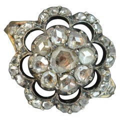 Georgian 15 Carat Gold and Rose Cut Diamond Flower Halo Cluster Ring