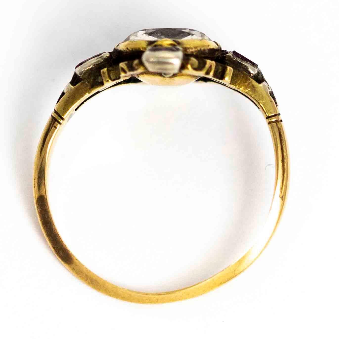 Georgian 15 Carat Gold Chrysoprase and Flat Cut Garnet Ring 2