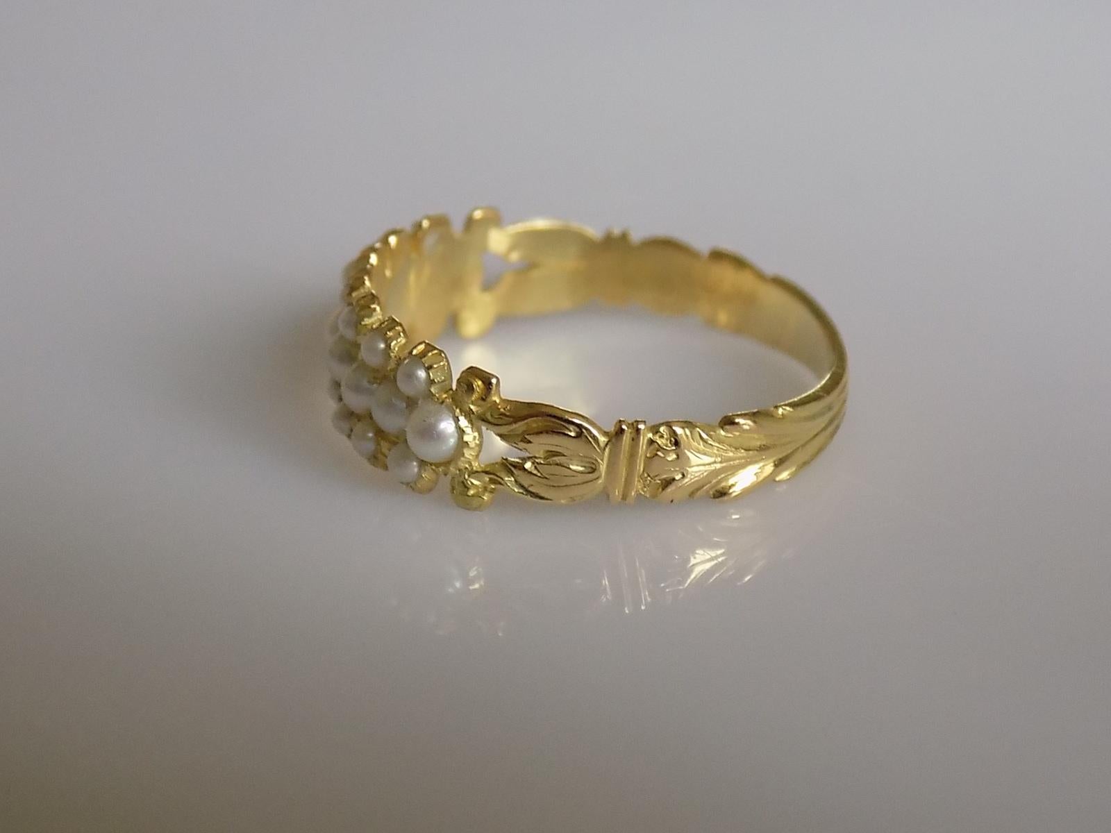 Women's Georgian 15 Carat Gold Pearl Half Eternity Ring