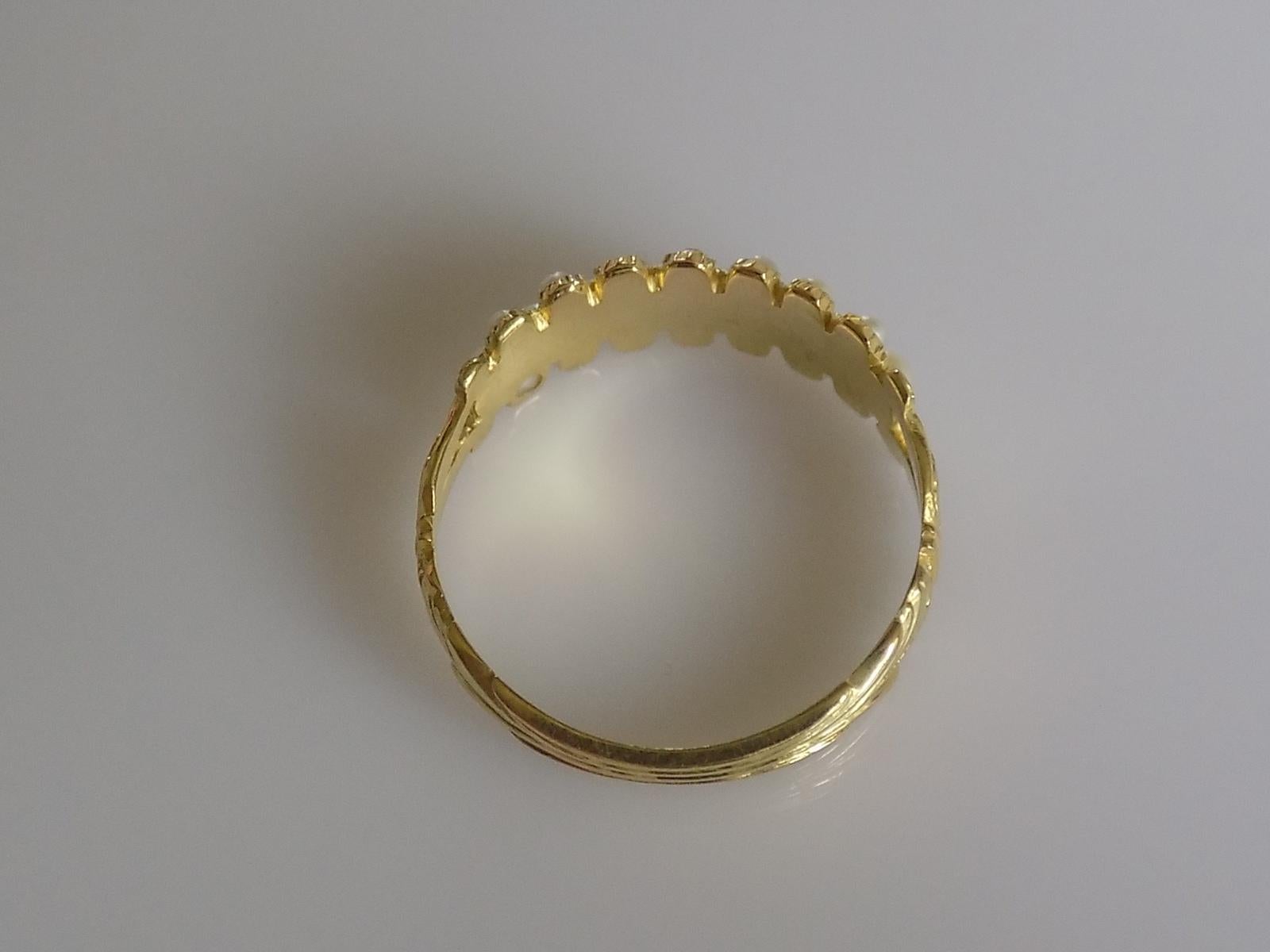 Georgian 15 Carat Gold Pearl Half Eternity Ring 1