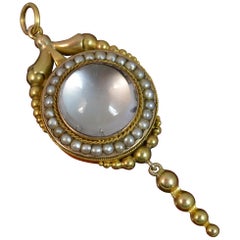 Antique Georgian 15 Carat Gold Rock Crystal and Seed Pearl Pendant